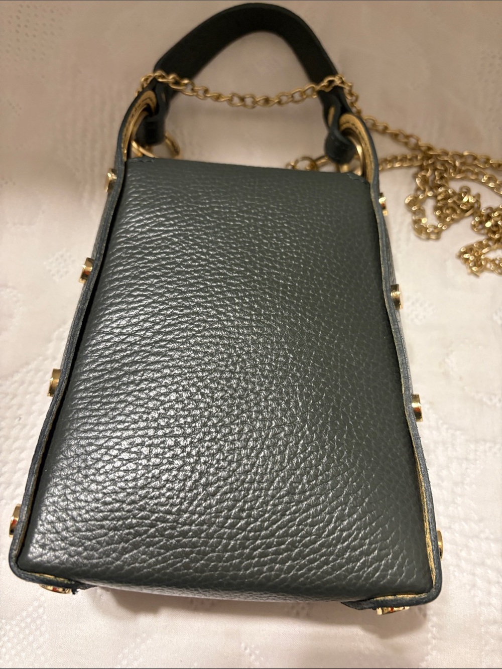 Vera Pelle Olive Green Leather Crossbody Bag with Beige Interior, made in Italy - Picture 15 of 16